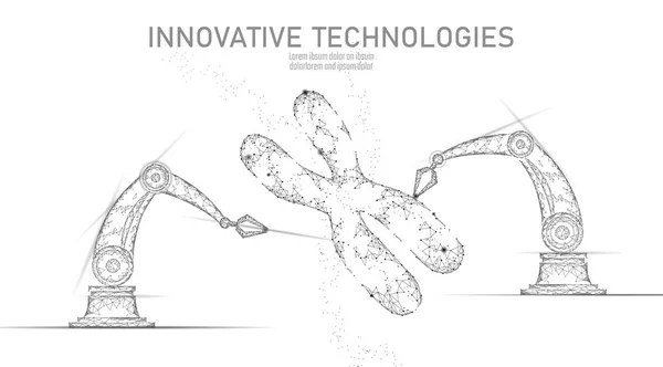 Concepto de medicina de estructura de ADN cromosómico. La terapia génica de triángulo poligonal bajo poligonal cura la enfermedad genética. Ingeniería OMG CRISPR Cas9 innovación tecnología moderna banner vector ilustración — Archivo Imágenes Vectoriales