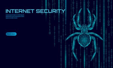 Düşük poli örümcek hacker saldırı tehlike. Web güvenlik virüs veri Emanet virüsten koruma kavramı. Poligonal modern tasarım iş kavramı. Siber suç web böcek böcek teknoloji vektör çizim