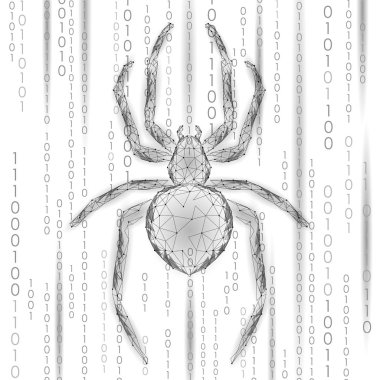 Düşük poli örümcek hacker saldırı tehlike. Web güvenlik virüs veri Emanet virüsten koruma kavramı. Poligonal modern tasarım iş kavramı. Siber suç web böcek böcek teknoloji vektör çizim
