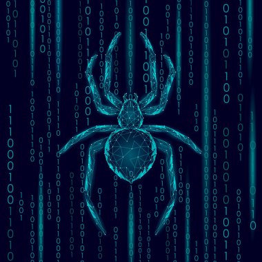 Düşük poli örümcek hacker saldırı tehlike. Web güvenlik virüs veri Emanet virüsten koruma kavramı. Poligonal modern tasarım iş kavramı. Siber suç web böcek böcek teknoloji vektör çizim