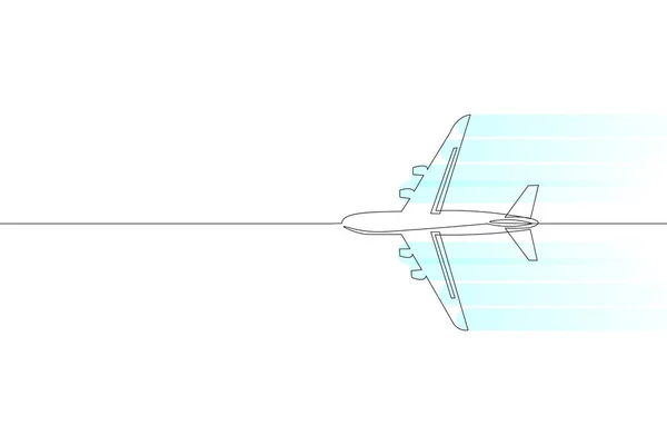 Sürekli bir tek satır sanat yolcu uçak seyahat kavramı. Hızlı sol düz kargo gezi beyaz gökyüzü iş el çizilmiş kroki için uçan. Havacılık taşıma turizm vektör çizim — Stok Vektör