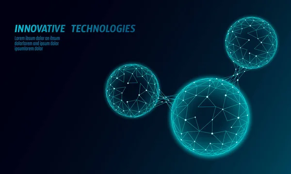 Estructura de molécula de agua polivinílica baja Concepto de renderizado 3D. Ciencia poligonal investigación tecnología ecológica art. Fondo abstracto moderno futurista. H2O fórmula de malla de células de partículas vector ilustración — Vector de stock