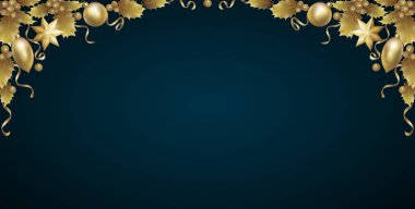 Gerçekçi yılbaşı yeni yıl kırmızı holly berry altın köşe. Vintage kış tatil dekorasyon tasarım öğesi arka plan şablonu 3d render mesh degrade Mevsimlik altın vektör çizim