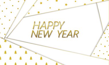 Yeni yıl beyaz kağıt malzeme tebrik kartı. Parti davetiyesi altın kesme doku dekorasyon duvar kağıdı Noel ağacı altın yıldız. Kartvizit tatil sayfaları şablon vektör çizim tasarım