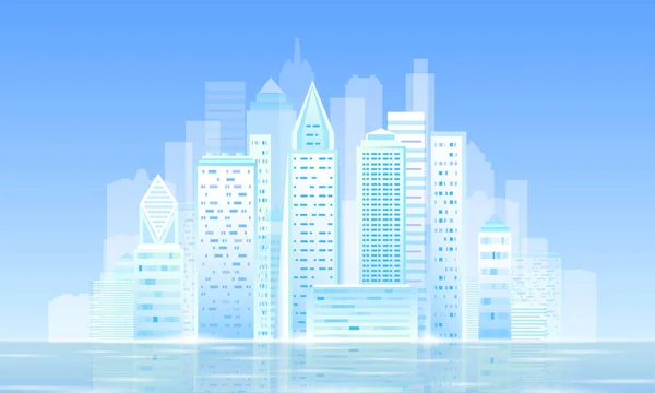 Умный город 3D легкий солнечный утренний город. Интеллектуальный день автоматизации зданий голубое небо футуристическая концепция бизнес-надежды технологии будущего. Векторная иллюстрация городского знамени — стоковый вектор