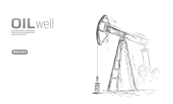 Oil well rig juck low poli concetto di business. Economia finanziaria produzione poligonale di benzina. Petrolio combustibile industria pompa derrick punto di perforazione linea di collegamento puntini bianco vettoriale illustrazione — Vettoriale Stock