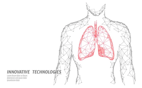 Homem silhueta pulmões saudáveis 3d medicina modelo baixo poli. Ponto de brilho de pontos conectados triângulo. Médico online Dia Mundial da Tuberculose moderna tecnologia inovadora ilustração vetorial renderização — Vetor de Stock