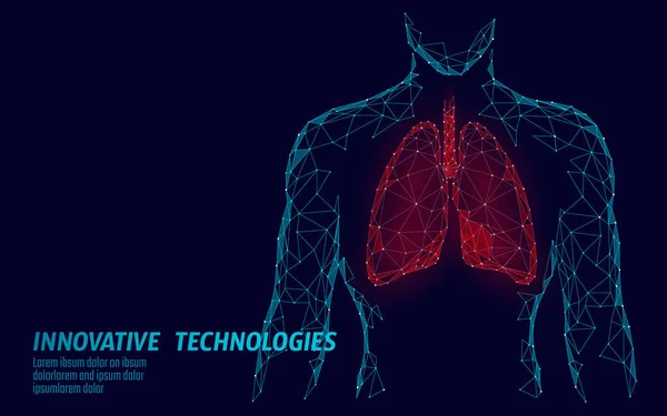 Man silhouet gezonde longen 3d geneeskunde model laag poly. Driehoek aangesloten dots gloed punt. Online arts wereld tuberculose dag moderne innovatieve technologie render vectorillustratie — Stockvector