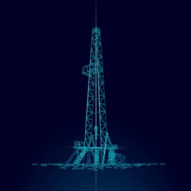 Kara petrol gaz sondaj. Ham madde ekonomi finans iş kavramı. Petrol Sanayi iyi makinesi ekoloji. Düşük poli gece siluet 3d render poligonal vektör çizim parlayan