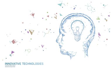 İnsan beyni IQ akıllı iş kavramı. E-öğrenme nootropic ilaç ek braingpower. Beyin fırtınası yaratıcı bir fikir proje çalışma düşük poli poligonal vektör çizim sanat