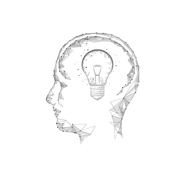 Conceito de negócio inteligente do QI do cérebro humano. E-learning nootropic droga suplemento braingpower. Brainstorm ideia criativa projeto trabalho baixo poli poligonal vetor branco ilustração arte — Vetor de Stock