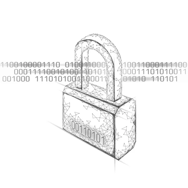 Candado de seguridad cibernética en masa de datos. Seguridad en Internet bloquear la información privacidad bajo poligonal futuro innovación tecnología red negocio concepto vector ilustración arte — Archivo Imágenes Vectoriales