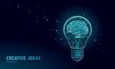 Human brain IQ smart business concept. E-learning nootropic drug supplement braingpower. Brainstorm creative idea project work low poly polygonal vector illustration clipart