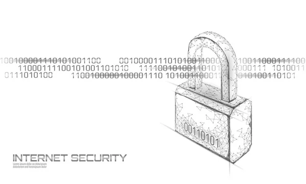 Замок кибербезопасности на массе данных. Интернет безопасности блокировки информации конфиденциальности низкий полигональный будущее инновационных технологий сети бизнес-концепция векторной иллюстрации — стоковый вектор