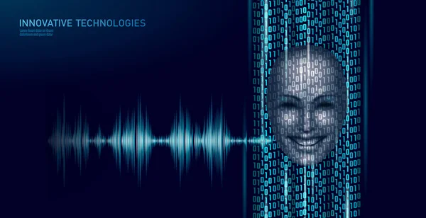 Virtuální asistent hlasové rozpoznávání služby technologie obchodního konceptu. AI umělé inteligence robota pomohou práci podporovat. Chatbot futuristické binární kód počítače program vektorové ilustrace — Stockový vektor