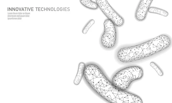Bacteriën 3D-laag poly renderen probiotica. Gezonde spijsvertering van de normale flora van de menselijke darm yoghurt productie. Moderne wetenschap technologie geneeskunde allergie immuniteit thearment vectorillustratie — Stockvector