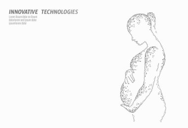 Düşük poli 3d hamile kadın. Tıp Sağlık gebelik sağlıklı iş kavramı. Poligonal kız siluet büyük holding in vitro fertilizasyon göbek. Tıp Merkezi Doğum yardım IVF modern kavram