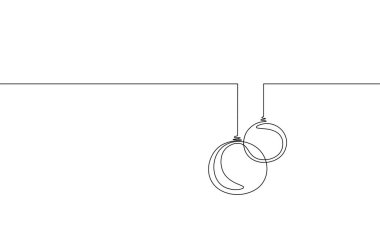 Neşeli Noel tek sürekli hat sanatı. Tatil tebrik kartı dekorasyon Noel ağacı topu siluet konsept tasarım bir kroki Anahat vektör çizim çizim