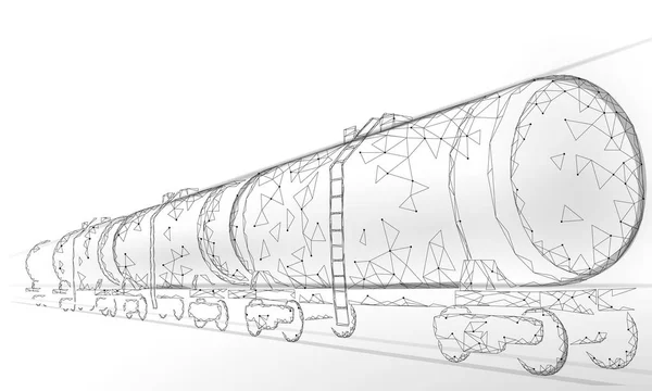 Масляна залізнична цистерна 3D відтворює низький полімер. Паливно-фінансова промисловість дизельний бак. Циліндр залізничний вагон поїзд бензин логістика економічний бізнес полігональна лінія Векторні ілюстрації — стоковий вектор