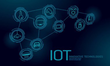 Şeyler simgesi yenilik teknoloji kavramı Internet. Akıllı şehir kablosuz iletişim ağı çok ICT. Akıllı sistem Otomasyon Sanayi 4.0 modern Ai bilgisayar online vektör çizim Anasayfa