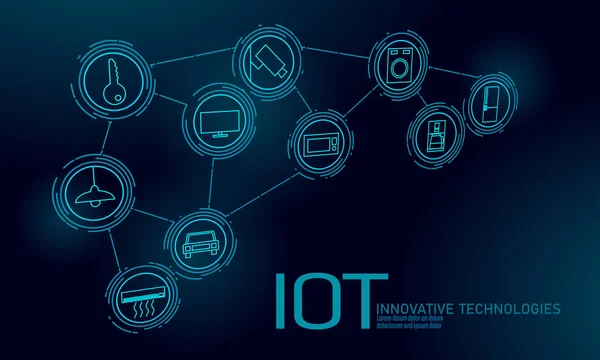 Internet de las cosas icono innovación concepto de tecnología. Red de comunicación inalámbrica de ciudad inteligente IOT ICT. Domótica inteligente del sistema Industria 4.0 ordenador moderno IA ilustración vectorial en línea — Archivo Imágenes Vectoriales