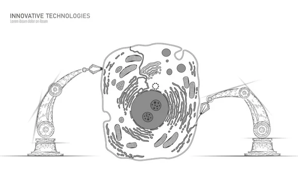 Штучні клітини синтезують генну терапію ДНК 3D-хіміка. Концепція досліджень біохімії тваринних клітин. Біоробот роботизована ручна промисловість Векторні ілюстрації майбутні бізнес-технології — стоковий вектор