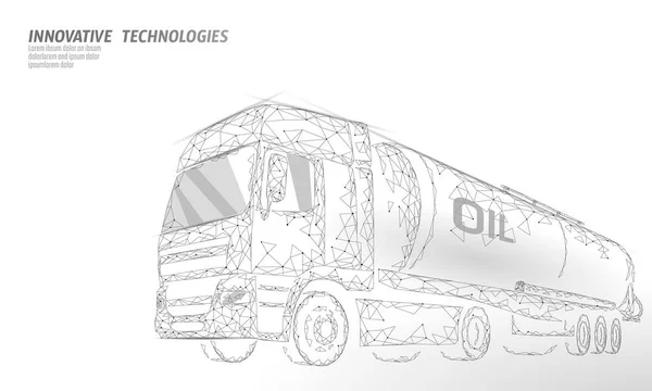 Λάδι φορτηγό αυτοκινητόδρομο δεξαμενή 3d καθιστούν χαμηλή poly. Το ρεζερβουάρ καυσίμου πετρελαίου οικονομικών βιομηχανία. Κύλινδρος μεγάλα φορτηγά όχημα βενζίνης υλικοτεχνική οικονομική επιχείρηση πολυγωνική γραμμή εικονογράφηση φορέα — Διανυσματικό Αρχείο
