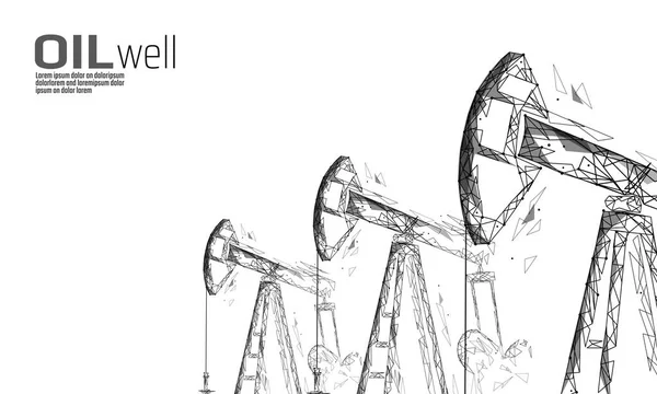 Aceite pozo plataforma juck bajo concepto de negocio poli. Economía financiera producción de gasolina poligonal. Industria del combustible de petróleo bombeo derricks bombeo punto de perforación línea conexión puntos vector ilustración — Archivo Imágenes Vectoriales