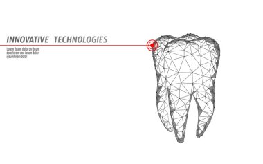 3D diş yenilik lazer diş hekimliği Çokgen kavramı. Stomatology sembolü düşük poli üçgen soyut ağız diş tıbbi bakım iş. Bağlı nokta parçacık modern beyaz vektör çizim render