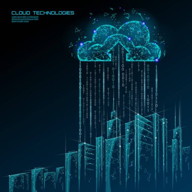 Akıllı şehir 3D ışık bulutu hesaplama şehri. Zekice büyük veri alışverişi depolama çevrimiçi fütüristik iş konsepti geleceğin teknolojisi. Kentsel sancak vektör illüstrasyonu