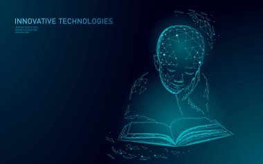 Makine öğrenme 3d düşük poli teknoloji iş kavramı. Neural ağ yapay zeka cyborg çocuk çocuk şekli. Poligonal eğitim veri sistemi Analitik incelemesi illüstrasyon vektör