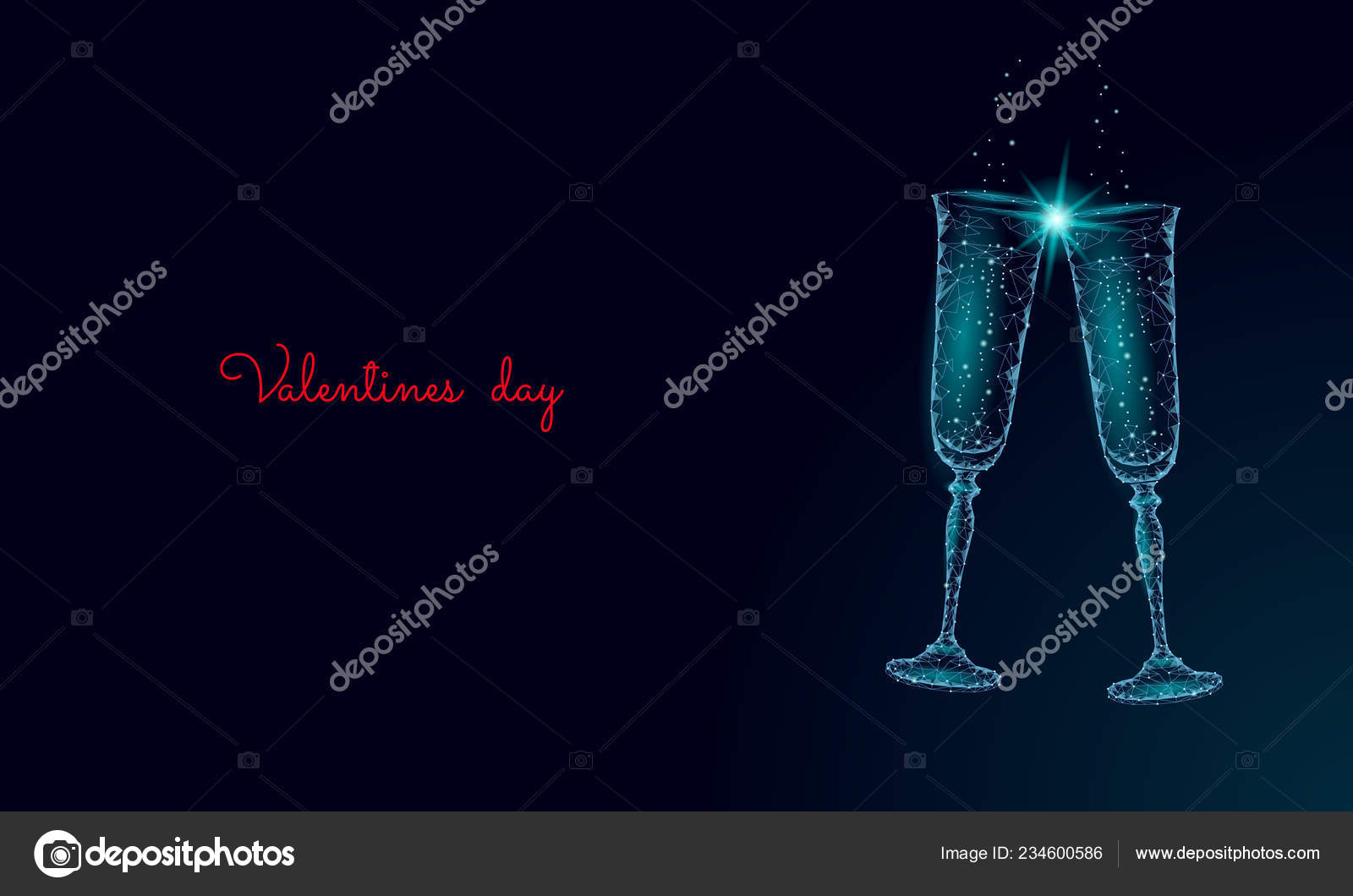 Two Glasses Of Champagne With Sparkles Low Poly Polygonal Blue Glowing Toasting Romantic Love Date Heart Shape Tender Dating Chin Chin Couple Valentine Day Vector Illustration Vector Image By C Goodluckwithus