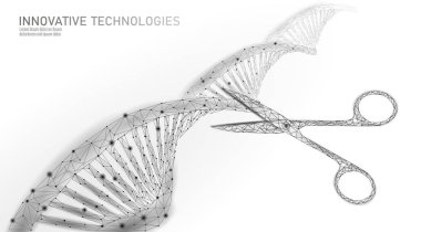 DNA 3D yapı düzenleme tıp konsepti. Düşük poligonal üçgen gen gen terapisi genetik hastalığı tedavi eder. GDO mühendisliği CRISPR Cas9 yenilik modern teknoloji bilim sancak çizimi illüstrasyonu