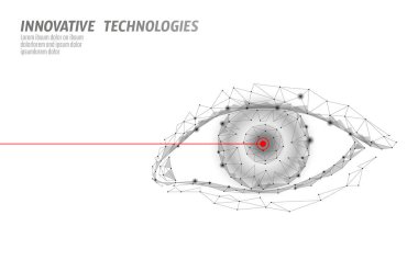 Lazer Vizyon Düzeltme 3d tıp kavramı. Soyut insan Iris modern operasyon cerrahi teknolojisi düşük poli. Üçgen poligon işleme şekli biyometrik kimlik vektör çizim