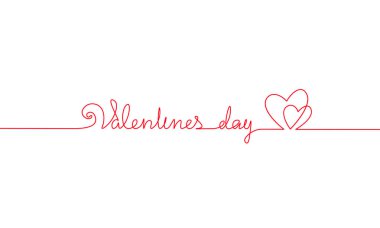 Mutlu sevgililer günü sürekli bir hat sanatı. Elle çizilmiş kroki romantik tarih greeing tatil kartı. İki aşk kalp şekli lineart minimalist yazı vektör çizim