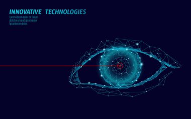 Lazer Vizyon Düzeltme 3d tıp kavramı. Soyut insan Iris modern operasyon cerrahi teknolojisi düşük poli. Üçgen poligon işleme şekli biyometrik kimlik vektör çizim