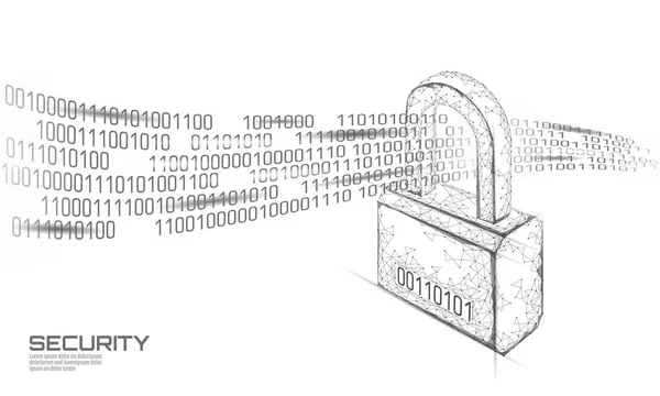 Cyber veiligheid hangslot op de massa van de gegevens. Internet security lock informatie privacy laag poly veelhoekige toekomstige innovatie technologie netwerk business concept blauwe vectorillustratie — Stockvector