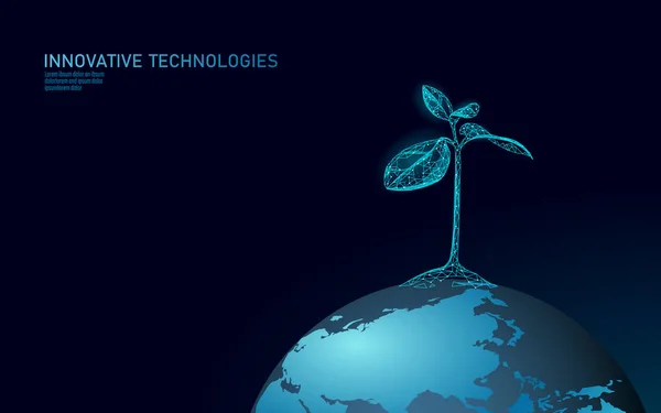 Φυτέψτε οικολογική αφηρημένη έννοια. 3D καθιστούν φύλλα δέντρου σπορόφυτα. Αποθήκευση πλανήτη Γη φύση περιβάλλον ανάπτυξη ζωής οικολογικό πολύγωνο τρίγωνα χαμηλή πολυ διανυσματική απεικόνιση — Διανυσματικό Αρχείο