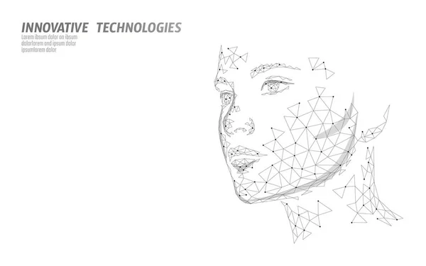 Lav poly kvindelige menneskelige ansigt biometrisk identifikation. Anerkendelsessystemkoncept. Personlige data sikker adgang scanning innovation teknologi. 3D polygonal rendering vektor illustration – Stock-vektor