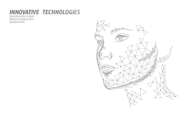 Alacsony poly női emberi arc biometrikus azonosítás. Elismerési rendszer fogalmát. A személyes adatok biztonságos belépés fürkésző technológiai innováció. 3D sokszög megjelenítési vektoros illusztráció Vektor Grafikák