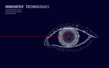 Lazer Vizyon Düzeltme 3d tıp kavramı. Soyut insan Iris modern operasyon cerrahi teknolojisi düşük poli. Üçgen poligon işleme şekli biyometrik kimlik vektör çizim