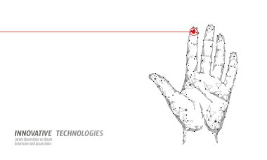 Düşük poli el tarama siber güvenlik. Kişisel kimlik parmak izi el izi kimlik kodu. Bilgi veri güvenliği erişim. Internet ağ fütüristik biyometrik teknoloji kimlik doğrulama vektör