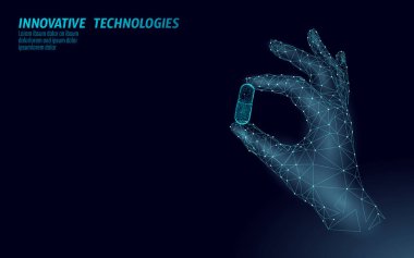 İlaç kapsül ilaç iş kavramı tutan doktor el. Afiş bulucular bir hap ilaç prebiyotik probiyotik sağlık tutun. Antibiyotik vitamini tıbbi beslenme düşük poli vektör çizim