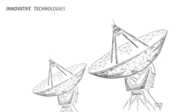 Concepto de tecnología abstracta de defensa espacial antena radar poligonal. El escaneo detecta la maniobra de peligro militar de malla de alambre guerra 3D. Ilustración vectorial por satélite — Archivo Imágenes Vectoriales