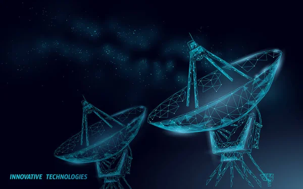 Concepto de tecnología abstracta de defensa espacial antena radar poligonal. El escaneo detecta la maniobra de peligro militar de malla de alambre guerra 3D. Ilustración vectorial por satélite — Archivo Imágenes Vectoriales