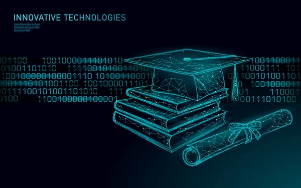 Aprendizaje automático 3D bajo concepto de negocio de tecnología polivinílica. Red neuronal de entrenamiento de inteligencia artificial. Tapa de graduación, libros, diploma poligonal diseño moderno banner plantilla vector ilustración — Archivo Imágenes Vectoriales