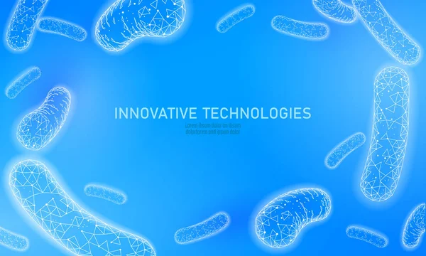 Bacterias 3D baja poli renderizar probióticos. Digestión normal saludable flora de la producción de yogur del intestino humano. Moderna ciencia tecnología medicina alergia inmunidad tearment vector ilustración — Vector de stock