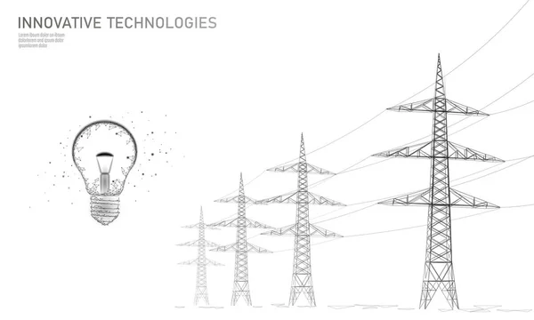 Alacsony poly nagyfeszültségű power line ötlet izzó. Villamosenergia-ellátási ágazat oszlop vázolja, fekete-fehér. Innovációs elektromos technológia megoldás banner sablonok vektoros illusztráció — Stock Vector