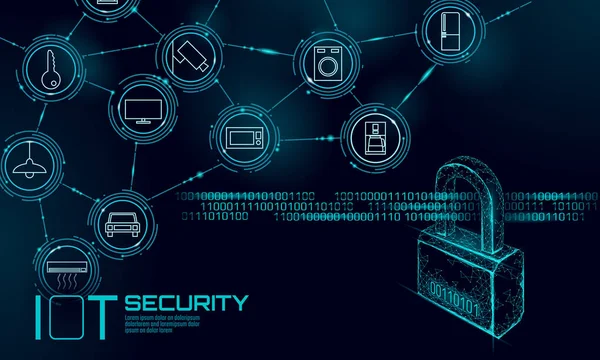 Iot 사이버 보안 자물쇠 개념입니다. 개인정보 안전 인터넷 것 들의 스마트 홈 사이버 공격. 해커 공격 위험 방화벽 혁신 시스템 벡터 일러스트 레이 션 — 스톡 벡터