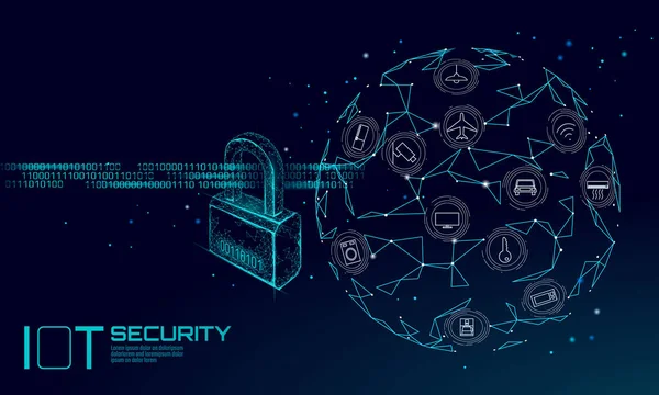 IoT cyber security koncepcja kłódka. Bezpieczeństwo danych Internetu rzeczy inteligentnego domu cyber ataku. Ilustracja wektorowa systemu innowacji zapory haker ataku niebezpieczeństwo — Wektor stockowy